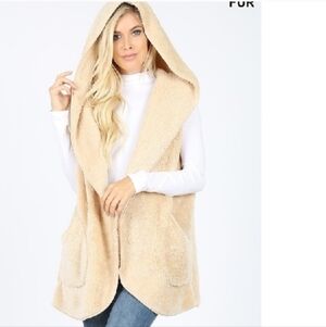 Zenana Outfitters Ivory /Cream Teddy Hooded Vest